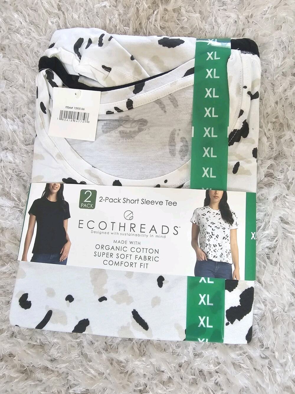 NWT Ecothreads Womens 2 Pack Short Sleeve Tee Shirts XL Organic Cotton Stretch